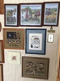 Selection of cross stitch framed artwork