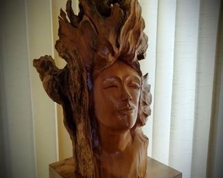 figural Milo Wood sculpture by Brandon Blair, Hawaii