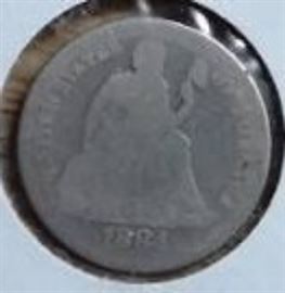1884 Seated Liberty Dime, Good Detail