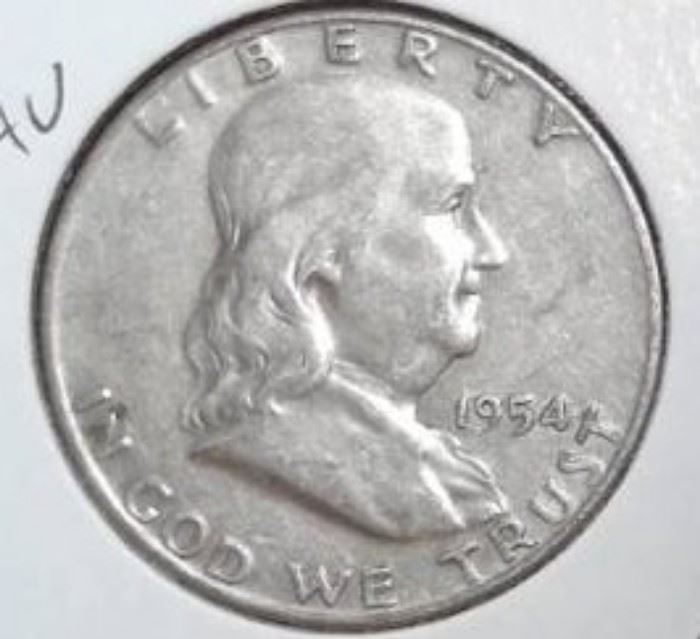 1954 D Franklin Half Dollar, XFAU Detail