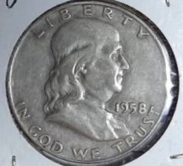 1958 D Franklin Half Dollar, VF Detail