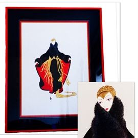 Erte "Faubourg St. Honore" 
Part of the”Paris Days and Nights” suite 
Measurements: 38.5”x30” as framed