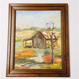 Rustic oil painting, wood framed 