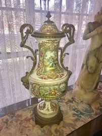 TALL SEVRES URN WITH ORMOLU HANDLES