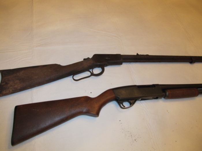 top gun Winchester lever-action, octogon barrel 32 wcf, possibly model 1892. rough. foreshock missing.