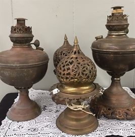 Assorted Brass Items ~ Hurricane Lamps, Aladin Lamps