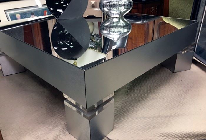 Glass Chrome Lucite Coffee Table