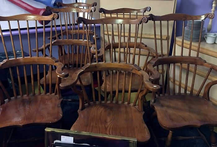 Set 6 oak Windsor armchairs