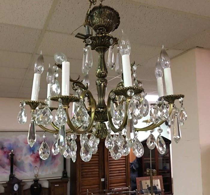 Petite Crystal and Brass Chandelier