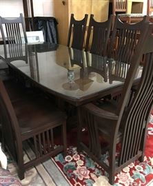 Mission style dining set with additional leaves