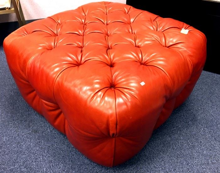 Tomato Red tufted leather ottoman