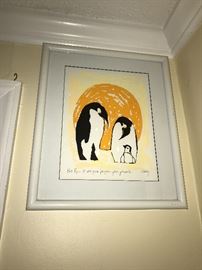Framed penguin, signed by artist.