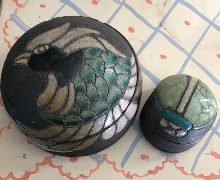Art pottery trinket boxes.