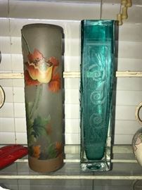 Antique Czech lamp shade and bud vase.