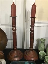 Hammered copper candlesticks, made in Mexico.
