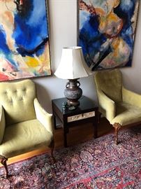 Pair carved hoof leg chairs