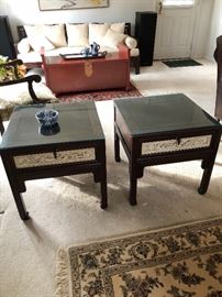 Pair Chinese style end tables