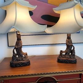 Pair soapstone “ opposites” lamps