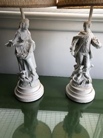 Pair bisque porcelain lamps