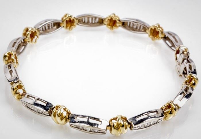 Lot 395 - Jewelry 14kt White & Yellow Gold Diamond Bracelet