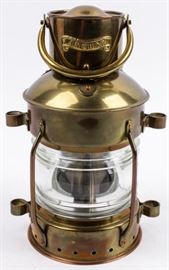 Lot 143 - Vintage Brass Anchor Ship Oil Lamp Lantern