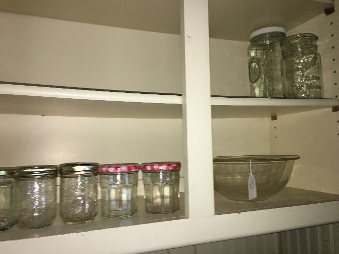 Mason jars and glass bowls