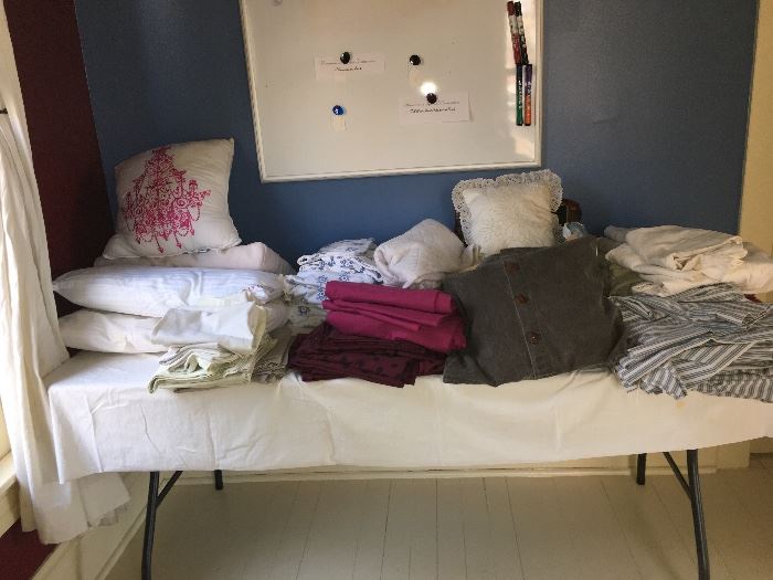Pillows, full size sheets, linens