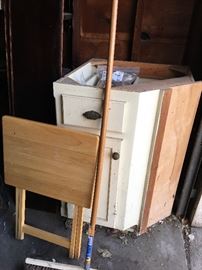 corner cabinet, TV Tray, Broom