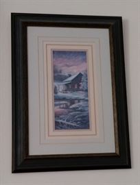 Framed 26" by 30" art print of Rustic Cabin by Lee Roberson, 1988