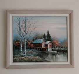 21" by 29"'  Framed Winterscape with Red Barn by Caulfield 