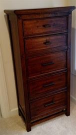5 Drawer Distressed Wood Chest, one of two,  matches King Sized Bookcase Bed, 48" tall, 27" wide. 