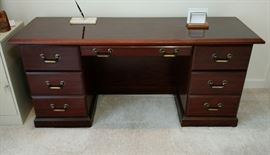 One of two very nice Cherry Wood Desks in Office. This is an Executive Desk