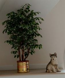 48" Faux Variegated Ficus Tree in Brass Pot