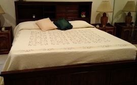 Distressed Wood King Sized Bookcase Bed, with lights in bookcase