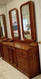 Dresser with Double Mirrors, 9 drawers and hinged Accessory/Jewelry storage at each end   