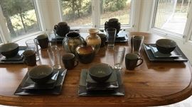 Wood Top Dinette Set with Pottery place settings