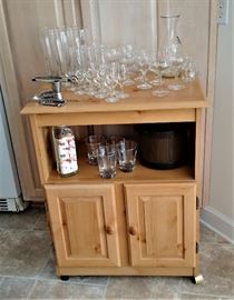 Small rolling Bar Cabinet and Bar glasses and Accessories