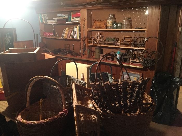 basement- baskets, mini chairs, books