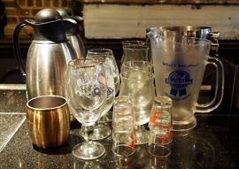 Bar Ware Including Metal Ice Buckets, Fireball Shot Glasses, Insulated Carafes And Stemmed Glassware, 20 Total Pieces