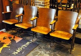 Vintage Theater Seating With Cast Steel Frame And 4 Flip-up Connected Seats, 34" x 83"