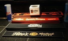 Bar And Restaurant Service Mats With Liquor Logos Qty 20, Glass Red Bull Display And Kettle One Vodka Light