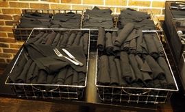 Silverware Bundles Including Forks And Knives,Wrapped In Napkins, With 4 Metal Sorting Baskets, 6"x 23" x 16", Approx 160 Bundles