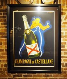 French "Champagne De Castellane" Framed And Matted Poster, 54" x 41"