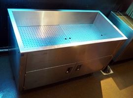 Stainless Steel Beverage Ice Chest With Open Top, 2 Door Storage Below And Shut Off Drain Spout, On Wheels, 30" x 48" x 24" Includes Drip Pans