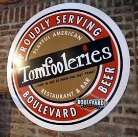 4ft Round Vinyl "Tomfooleries Proudly Serving Boulevard Beer" Sign