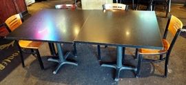 30" 4 Top Restaurant Tables, With Metal Base, Qty 2 And 30" Dining Chairs With Wood Finish Qty 4