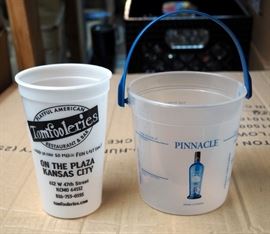 Monogram Foam Take-out Containers, Pinnacle 32 oz Drink Buckets 2 Cases, Tomfooleries Cups 4 Cases