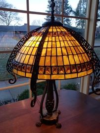 Fantastic Moe Bridges Lamp with an out of this world Leaded Glass Shade!