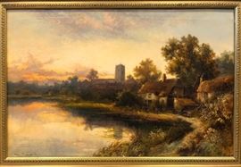 One of an impressive pair of large antique oil on canvas paintings of the Scottish Highlands, painted by Montgomery Ansell, British, 19th century artist