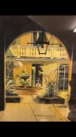 Original watercolor of New Orleans French Quarter Courtyard, custom framed